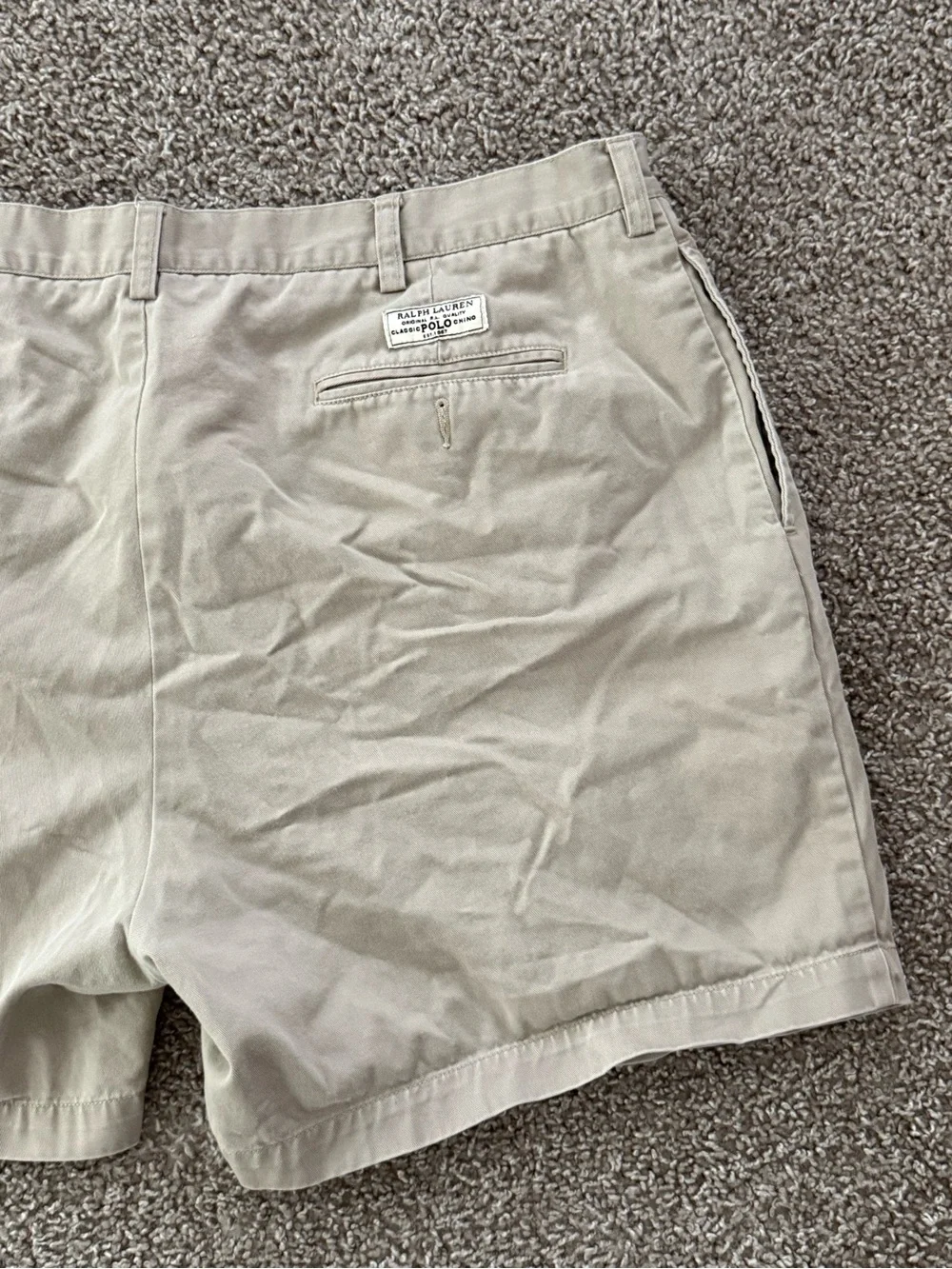 Vintage Polo Ralph Lauren Andrew Shorts 42 Khaki Pleated Chino 90s Preppy